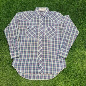 Vintage 80s Wrangler Western Plaid Shirt M 15.5 21x31 Cowboy